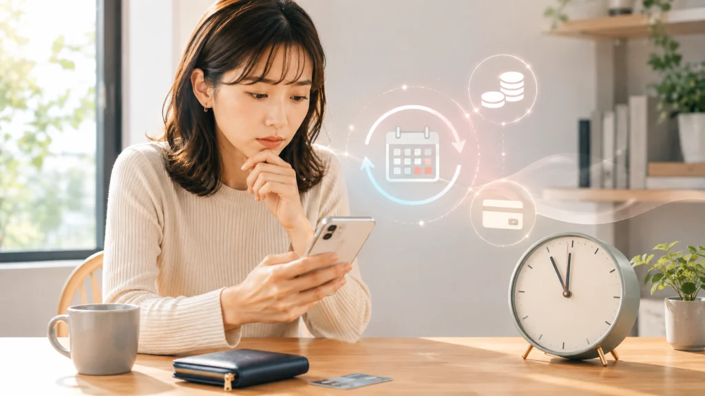 バチェラーデートの料金と無料体験の自動更新を確認する女性