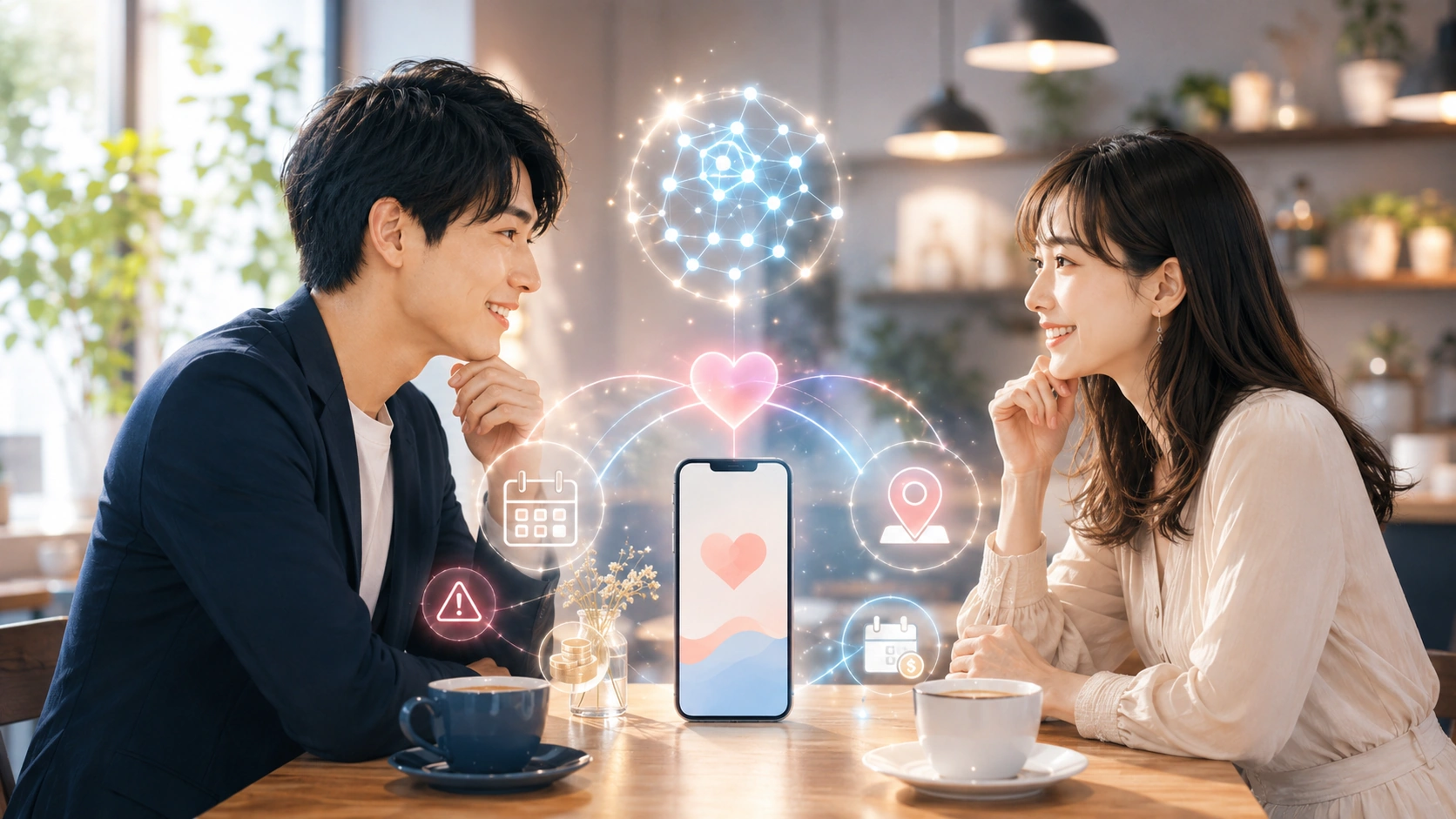バチェラーデートのAIマッチングでデートする日本人男女と料金・注意点のイメージ